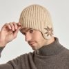 Winter Thickened Plush Lining Ribbed Knitted Beanie With Earflap Earmuff