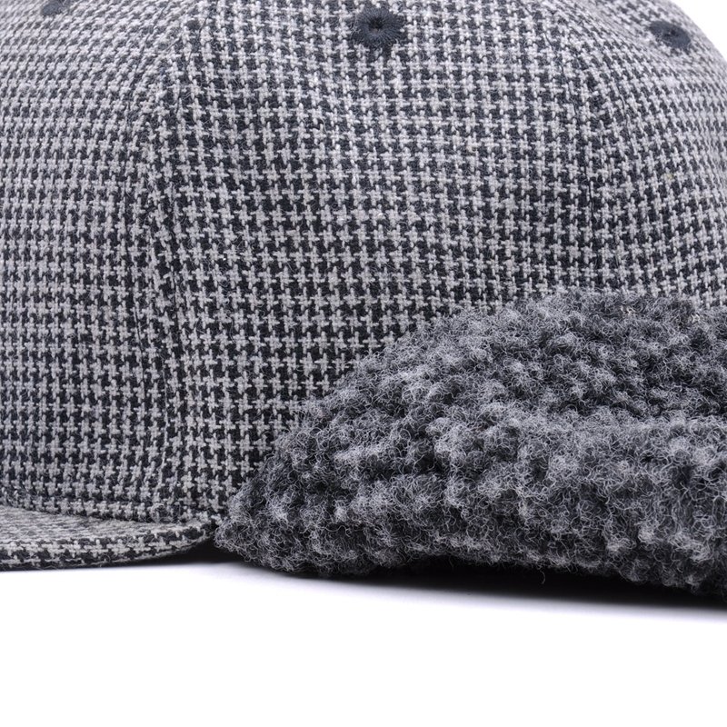 Custom Melton Wool 6 Panel Applique Houndstooth Hat With Ear Flaps