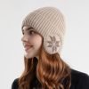 Winter Thickened Plush Lining Ribbed Knitted Beanie With Earflap Earmuff