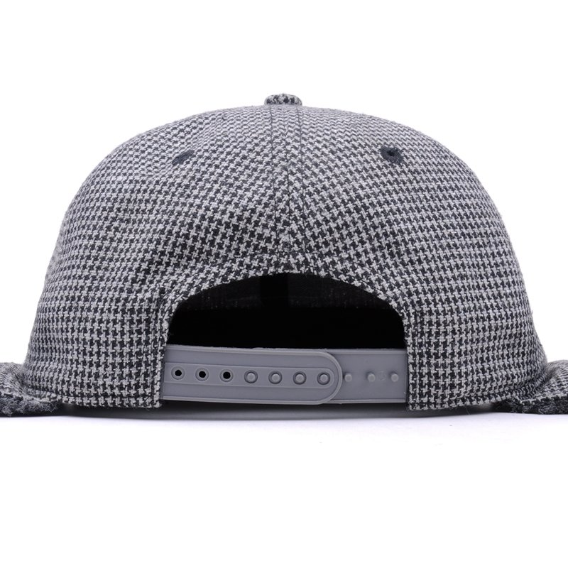 Custom Melton Wool 6 Panel Applique Houndstooth Hat With Ear Flaps