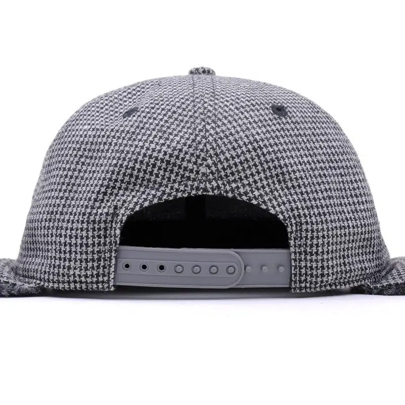 Chapeau à 6 panneaux en laine Melton personnalisé avec motif pied-de-poule et oreillettes