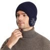Winter Thickened Plush Lining Ribbed Knitted Beanie With Earflap Earmuff