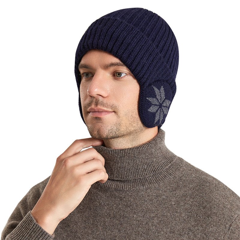 Winter Thickened Plush Lining Ribbed Knitted Beanie With Earflap Earmuff