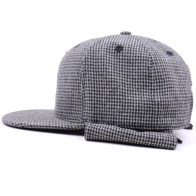 Custom Melton Wool 6 Panel Applique Houndstooth Hat With Ear Flaps