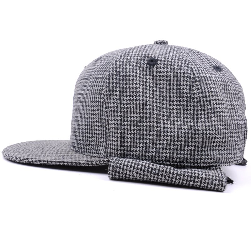 Custom Melton Wool 6 Panel Applique Houndstooth Hat With Ear Flaps