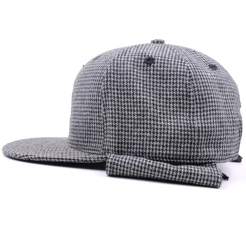Chapeau à 6 panneaux en laine Melton personnalisé avec motif pied-de-poule et oreillettes