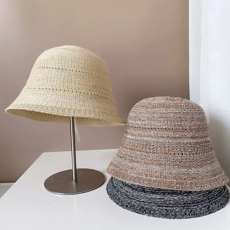 Chapeau de pêcheur en acrylique tricoté creux pour femmes, offrant une protection solaire