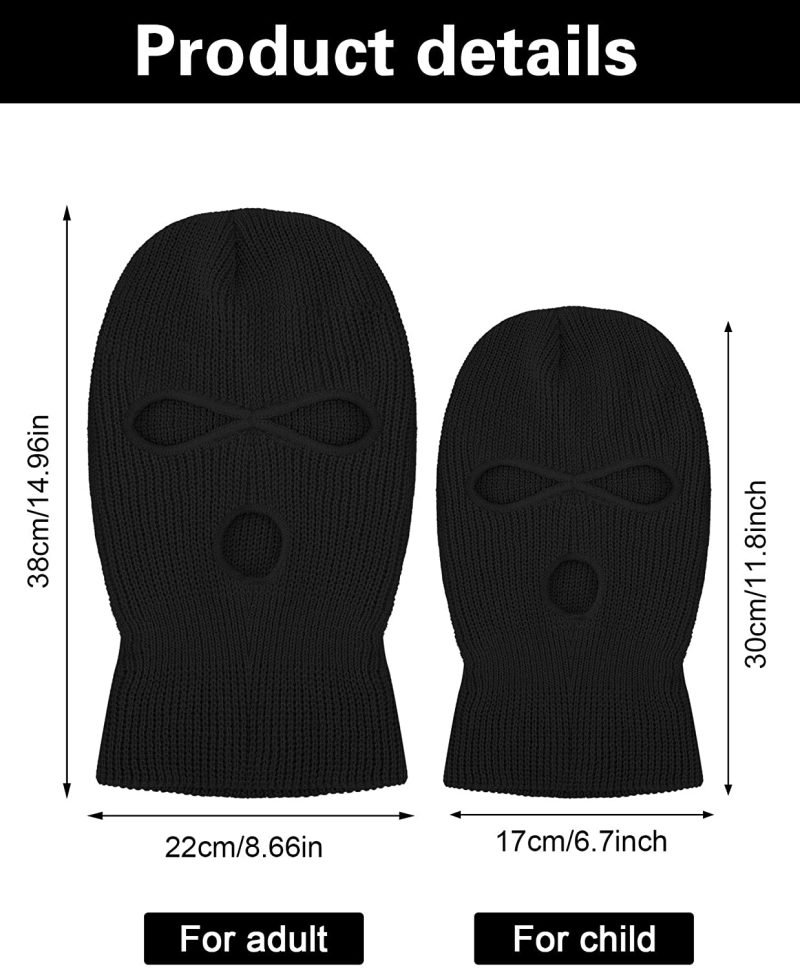 Custom Logo Acrylic Full Face Knit Ski Mask With 3 Holes