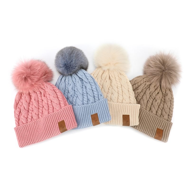Custom Warm Soft Merino Wool Acrylic Pom Pom Hat for Women