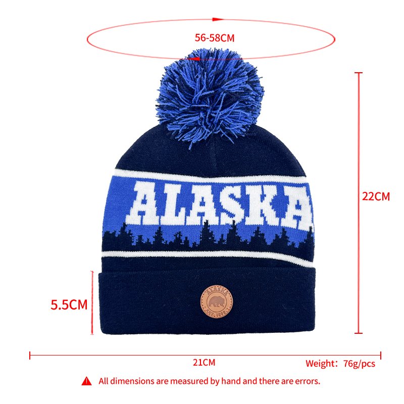 Custom Embroidery Logo Jacquard Knit Pom Pom Beanie