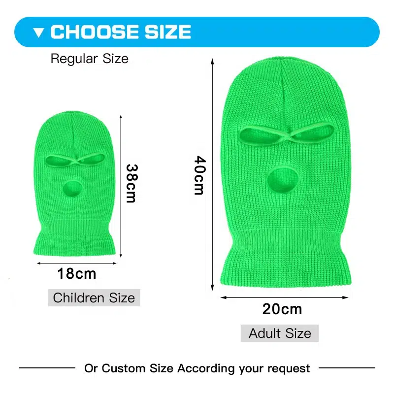 Masque de ski acrylique personnalisé, chaud, pour l'extérieur, à 3 trous