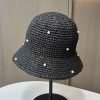 Trendy Polyester Foldable Knitted Crochet Sun Hat With Pearls for Women