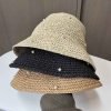 Trendy Polyester Foldable Knitted Crochet Sun Hat With Pearls for Women