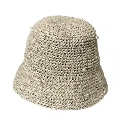 Trendy Polyester Foldable Knitted Crochet Sun Hat With Pearls for Women