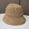 Trendy Polyester Foldable Knitted Crochet Sun Hat With Pearls for Women