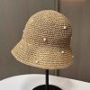 Trendy Polyester Foldable Knitted Crochet Sun Hat With Pearls for Women