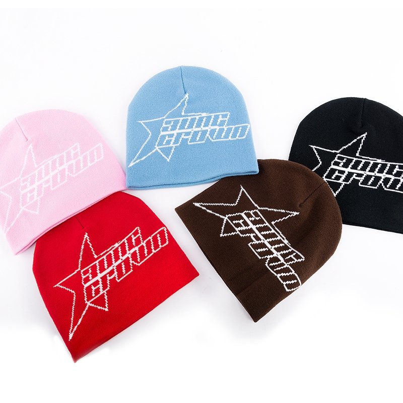 Custom Graphic Printed Logo Jacquard Cuffless Knitted Beanie