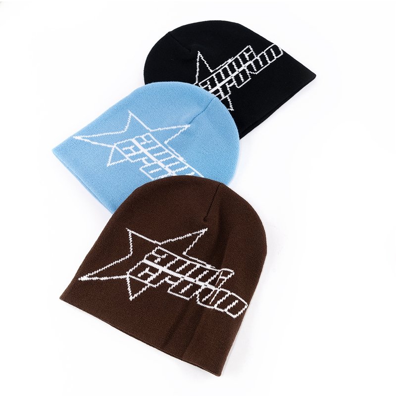 Custom Graphic Printed Logo Jacquard Cuffless Knitted Beanie