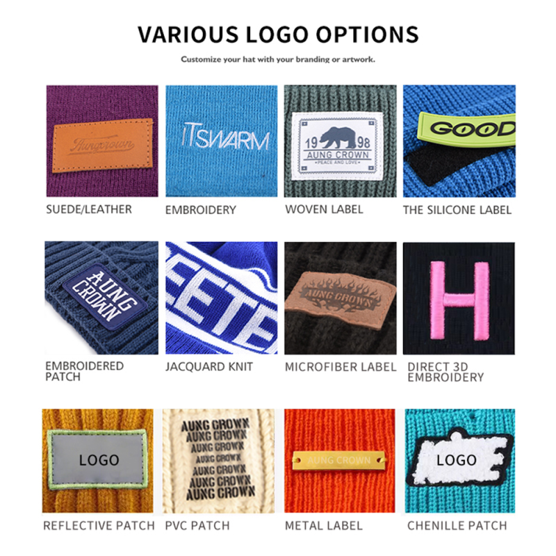 Custom Graphic Printed Logo Jacquard Cuffless Knitted Beanie