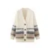 Women's Cotton Vintage Jacquard Cardigan Knitted Sweater