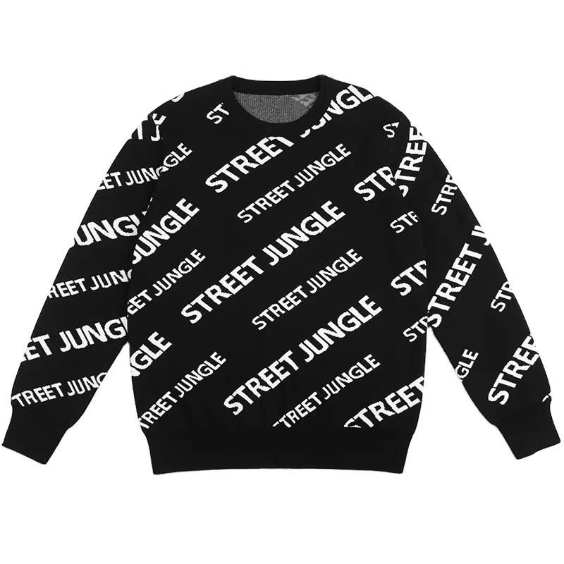 Custom Men's Cotton Jacquard Pullover Casual Crew Neck Knitted Jumper
