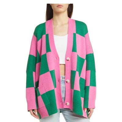 Women's Long Sleeve Jacquard Oversized Loose Knitted Cardigan Sweater