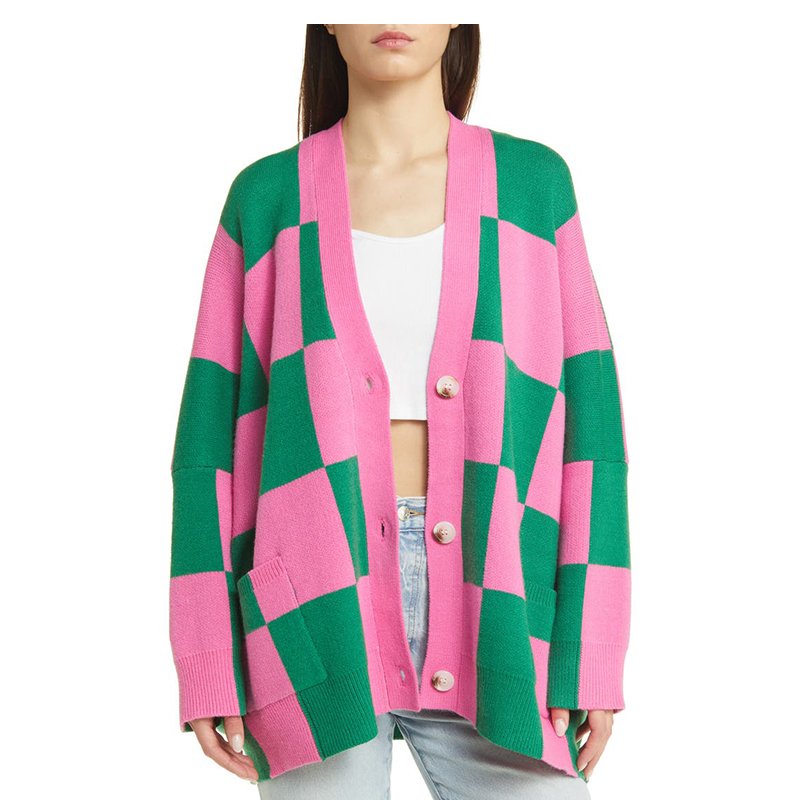 Women's Long Sleeve Jacquard Oversized Loose Knitted Cardigan Sweater