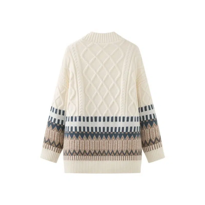 Women's Cotton Vintage Jacquard Cardigan Knitted Sweater