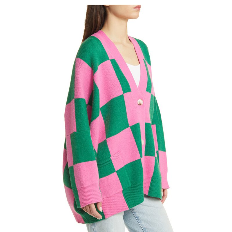 Women's Long Sleeve Jacquard Oversized Loose Knitted Cardigan Sweater