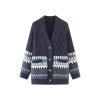 Women's Cotton Vintage Jacquard Cardigan Knitted Sweater