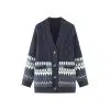 Women's Cotton Vintage Jacquard Cardigan Knitted Sweater