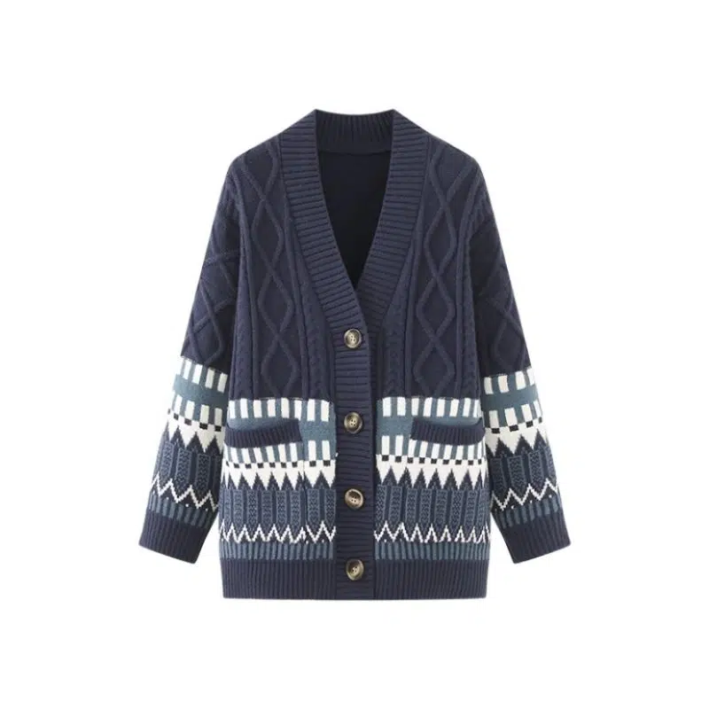 Women's Cotton Vintage Jacquard Cardigan Knitted Sweater