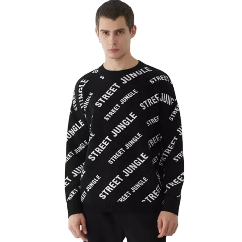 Custom Men's Cotton Jacquard Pullover Casual Crew Neck Knitted Jumper