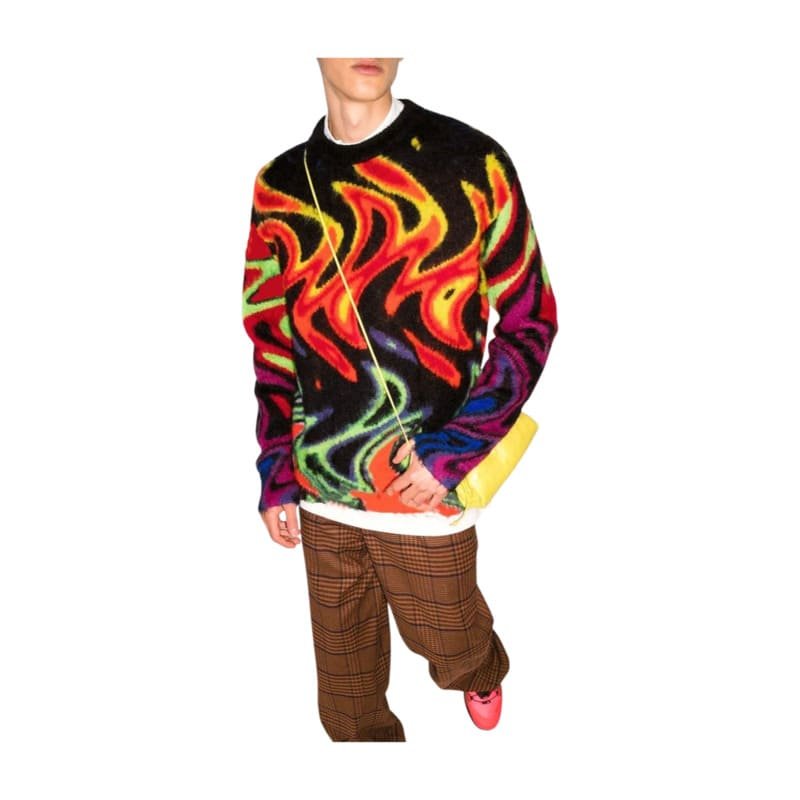 Men's Mohair Jacquard Anti-wrinkle Crew Neck Winter Casual Knitted Jumper