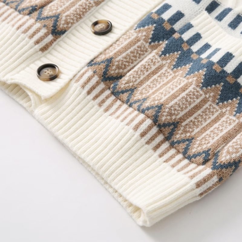 Women's Cotton Vintage Jacquard Cardigan Knitted Sweater