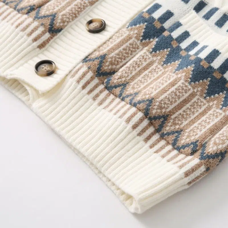 Women's Cotton Vintage Jacquard Cardigan Knitted Sweater
