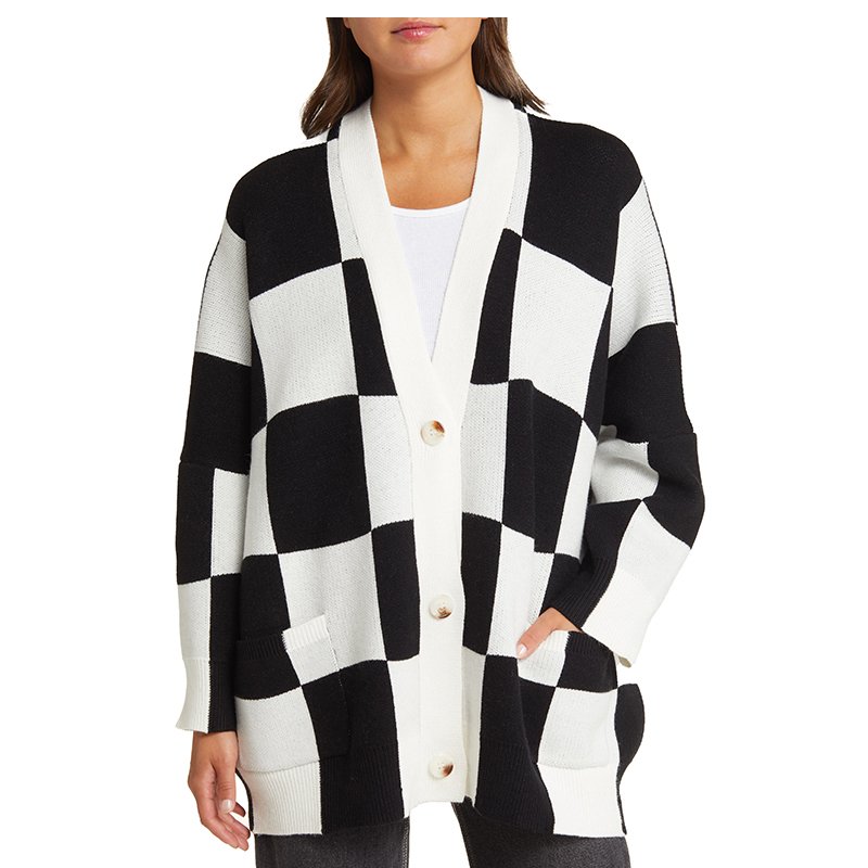 Women's Long Sleeve Jacquard Oversized Loose Knitted Cardigan Sweater