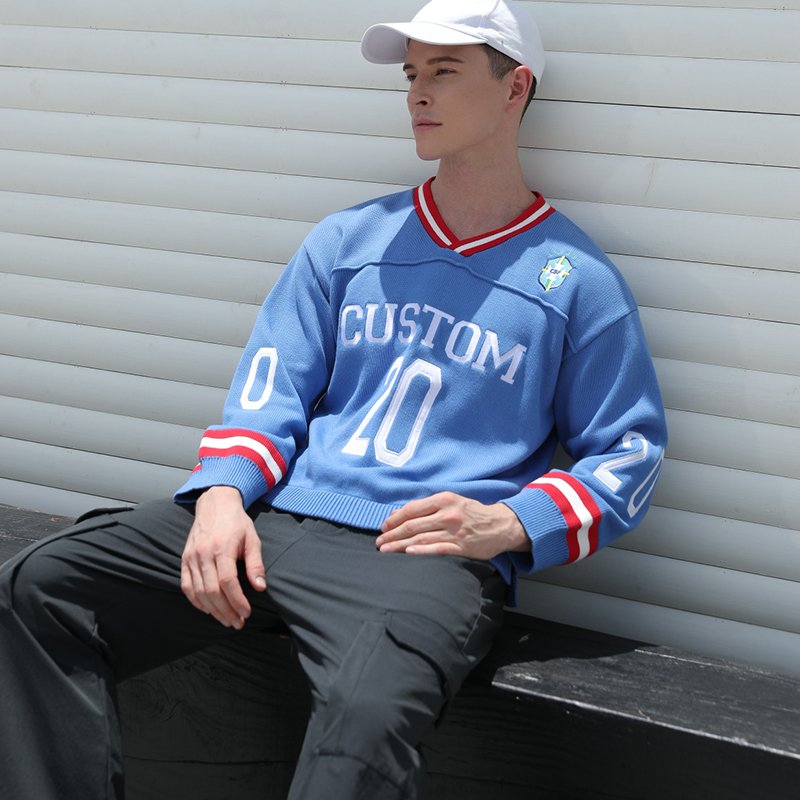 Custom Pullover Vintage Knitted Sports Jersey Embroidery Sweater for Men