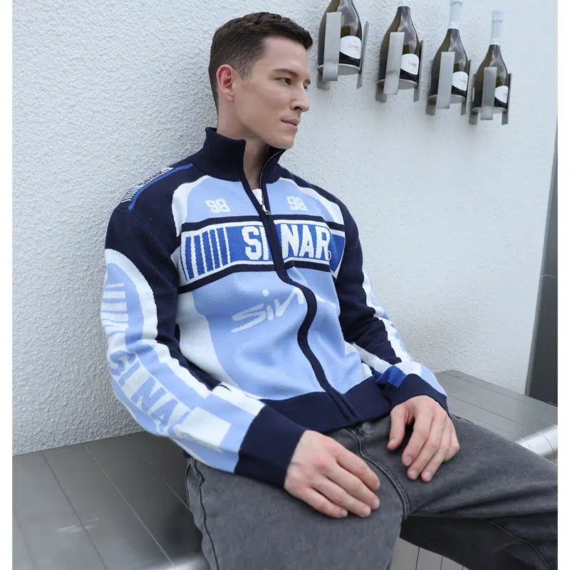 Herren-Strickpullover mit Reißverschluss aus Wolle/Viskose mit individuellem Logo