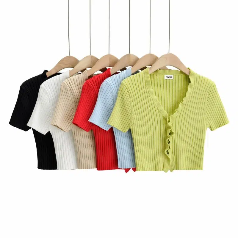 Cardigan da donna in maglia di poliestere antirughe a maniche corte