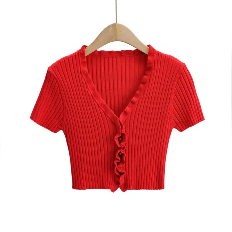 Cardigan da donna in maglia di poliestere antirughe a maniche corte