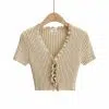 Cardigan da donna in maglia di poliestere antirughe a maniche corte