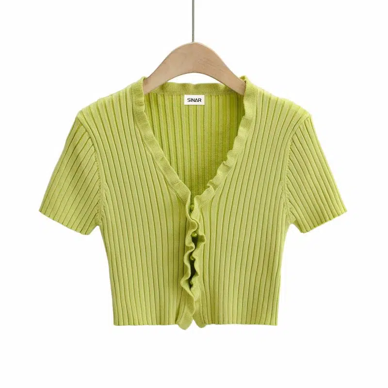 Cardigan da donna in maglia di poliestere antirughe a maniche corte