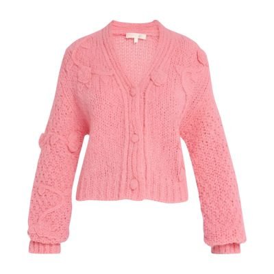 Women's Cashmere Pink Cardigan Long Sleeve Knitted Loose Sweater