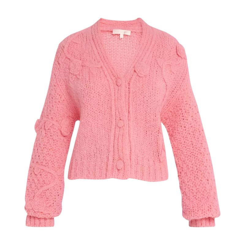 Women's Cashmere Pink Cardigan Long Sleeve Knitted Loose Sweater