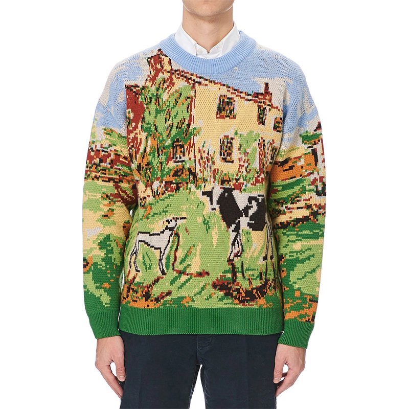 Custom LOGO Men's Jacquard Pattern Pullover Cotton Casual Knitted Sweater