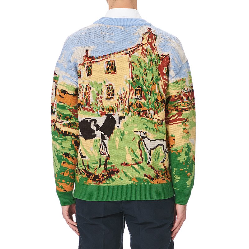 Custom LOGO Men's Jacquard Pattern Pullover Cotton Casual Knitted Sweater