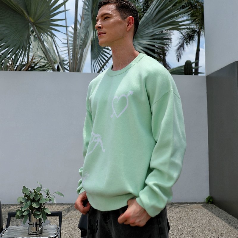 Custom Logo Men's Jacquard Graphic Knitwear Crew Neck Knitted Sweater