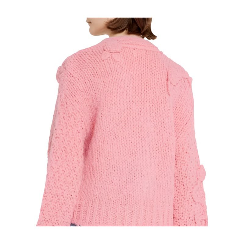 Women's Cashmere Pink Cardigan Long Sleeve Knitted Loose Sweater