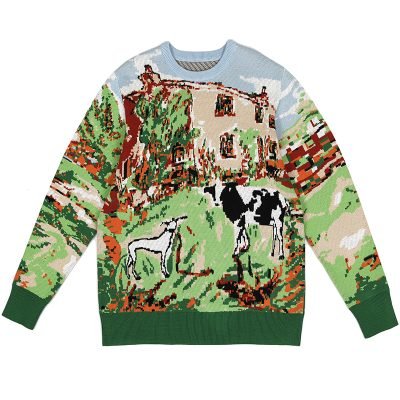 Custom LOGO Men's Jacquard Pattern Pullover Cotton Casual Knitted Sweater